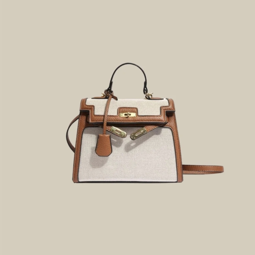 Tan and Cream Women's Handbag